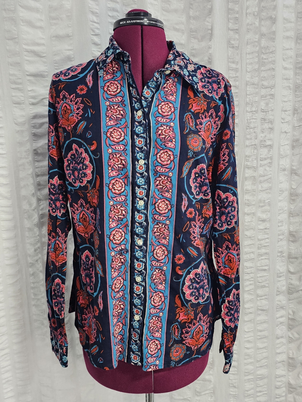 Lucky Brand Western Folk Art Boho Paisley Floral Button Up Blouse Long Sleeve